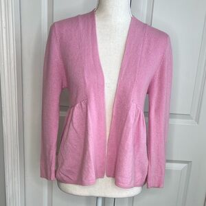 Garnet Hill Pink Cashmere Peplum Cardigan Ribbed Knit Open Front Pastel Spring